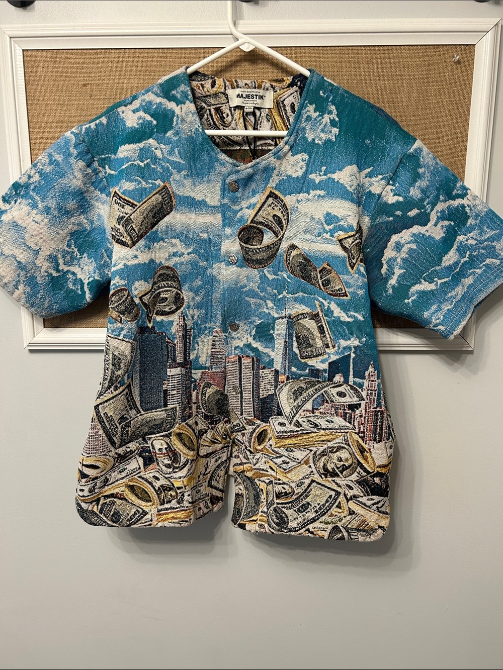 Teal Money & Skyline Button-Front Shirt